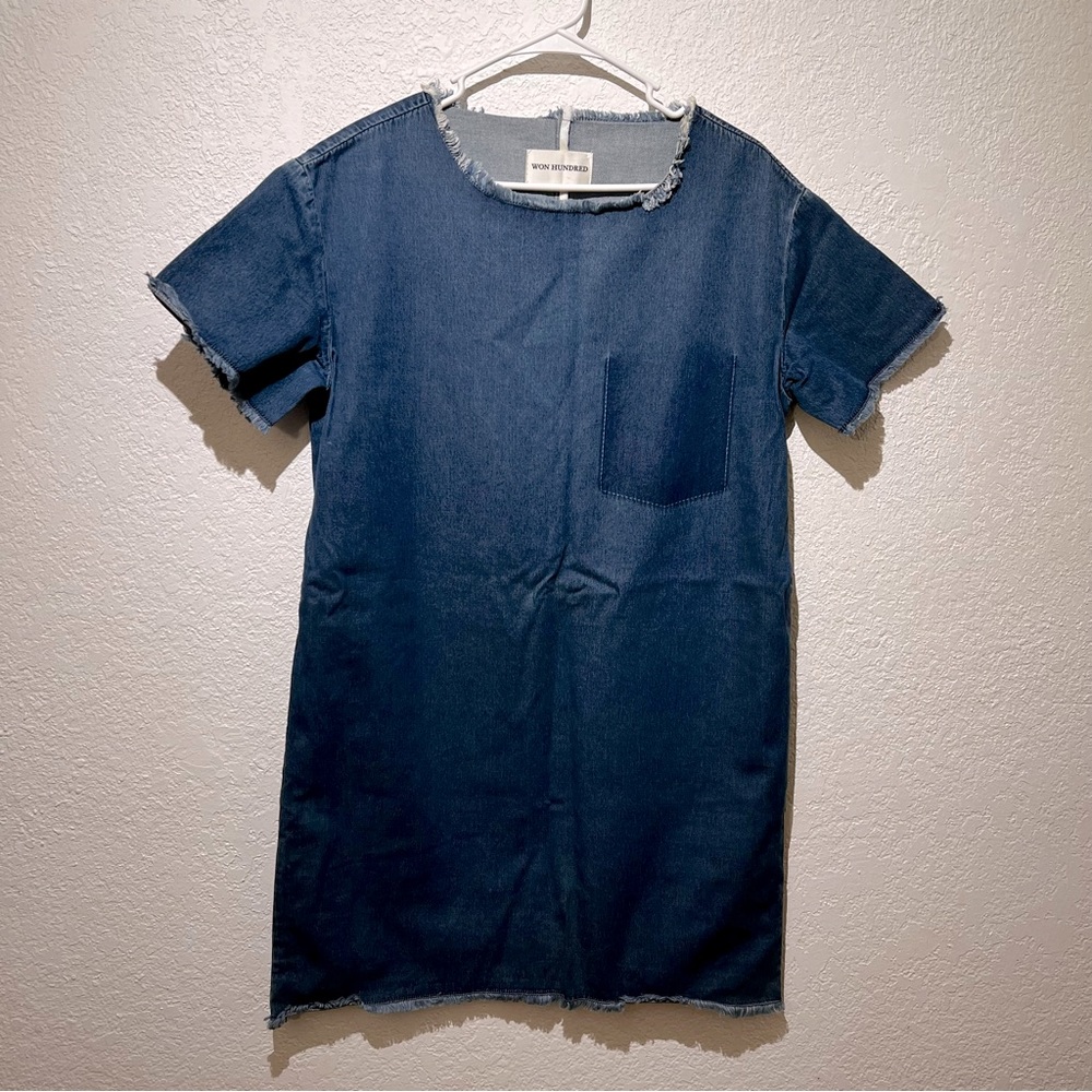 Won Hundred Blur Dark Blue Denim Shift Dress 36 Unfinished Look Archetype